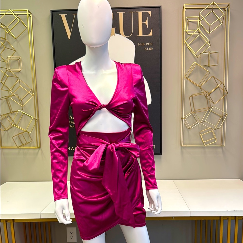 Pink Mini Wrap Skirt with Cut Out and Tie Front for Cocktail